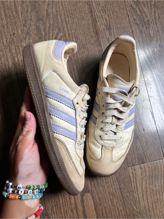 adidas Shoes - adidas samba Cream Sneakers with Lavender Stripes women’s size 7